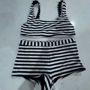 SOLID & STRIPED Two Piece Swimsuit Blackout X Marshmallow